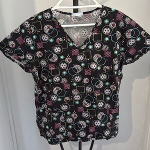 SB Scrubs Black Patterned Scrub Top